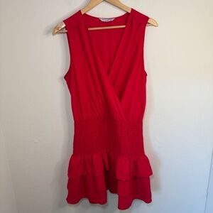 Amanda Uprichard Dress Women's LG Red Sleeveless V-Neck Party Smocked